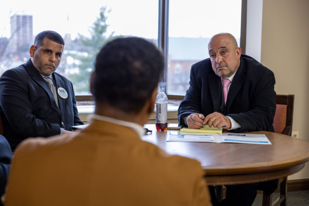 SJM Community Engagement Specialist Ronnie Waters (center) and CFSY Michigan Campaign Coordinator and SJM board member Jose Burgos (left) conducted office visits with state legislators on March 5-6, including Rep. Tullio Liberati (D-Allen Park), pictured on the right.